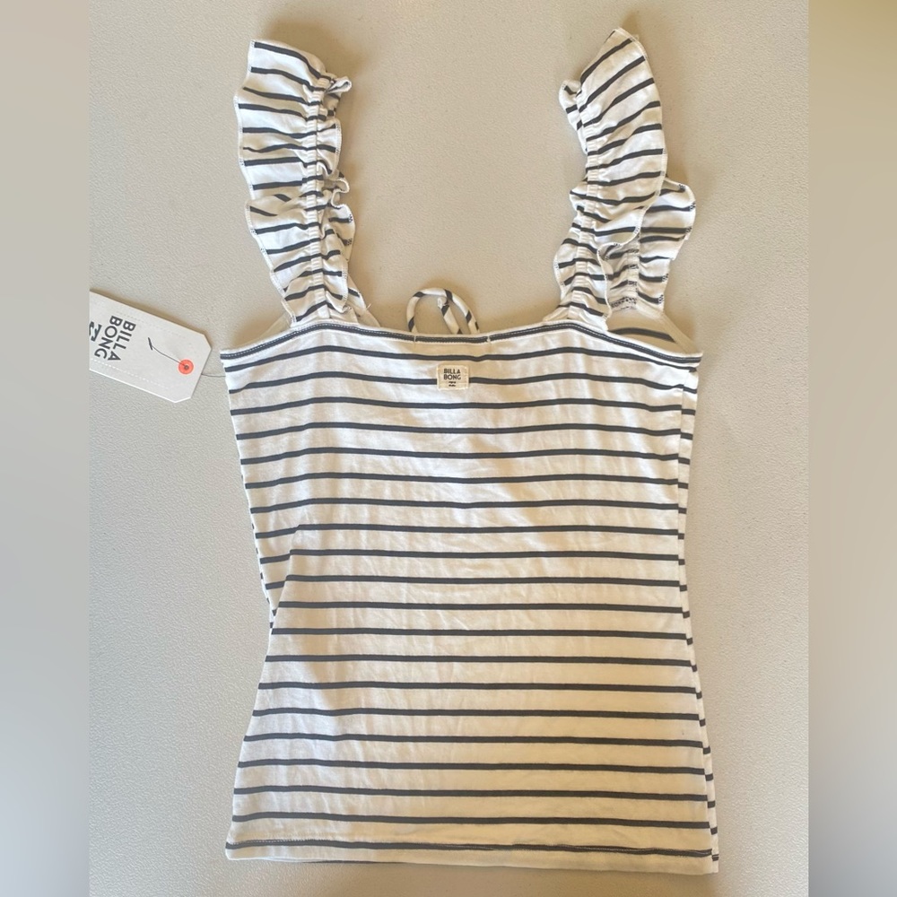 NWT Billabong Sweet Peri Black & White Striped Tank w/ Ruffle Straps Size S - Picture 5 of 10